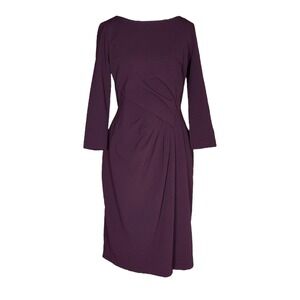 Calvin Klein ‎ Sheath Dress Ruched Waist Dark Plum Midi Size 4 EUC